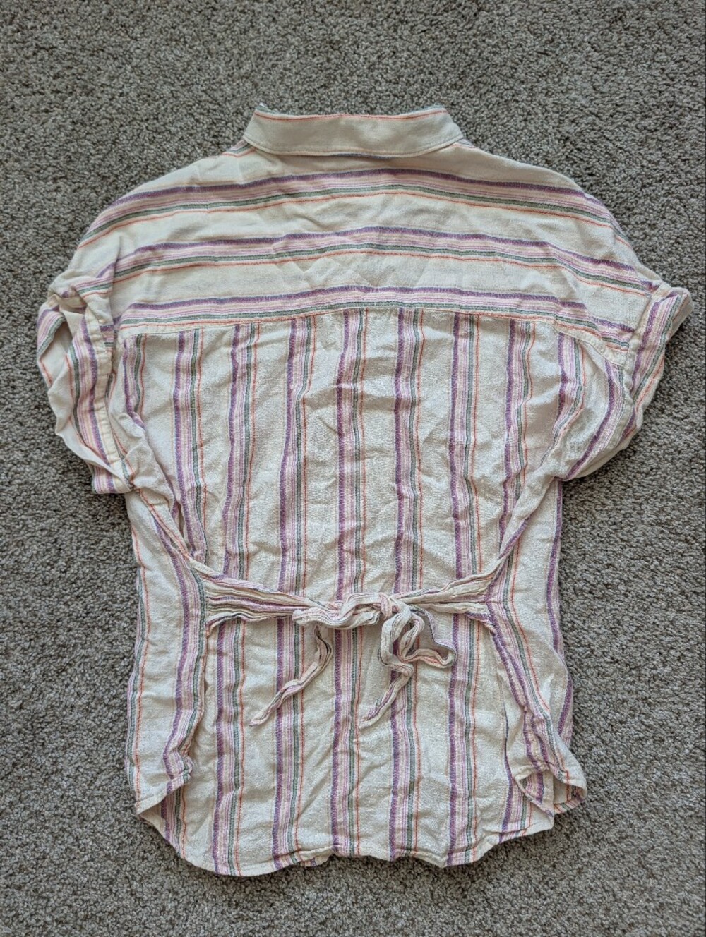 unTuckit for Her Womens Yellow Pink Striped Issa Linen Blend Tie Shirt Size 14 - Picture 2 of 9